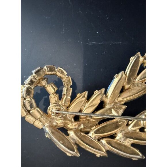 Vintage Brooch  Faux Rhinestone Pin Green and Blue  2.5” - Picture 5 of 6